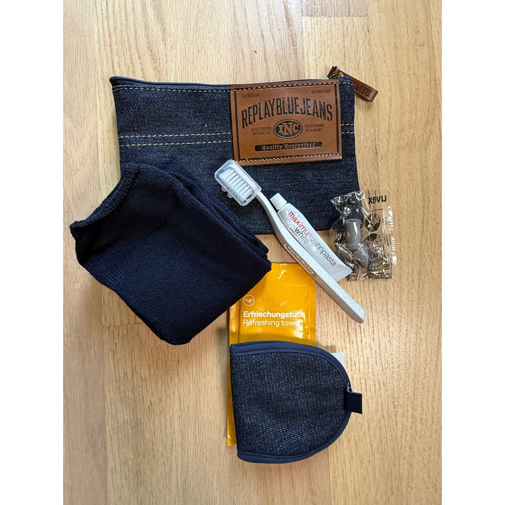 REPLAY BLUE JEANS Lufthansa Travel Amenity Pouch Dark Blue Denim (No Toothpaste)